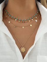 Boho Türkis Multi-Layer Halskette – Verstellbarer Statement-Schmuck – Gold