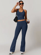 Premium Sportset mit Schnürung – Stretch Leggings & Crop Top – Marineblau