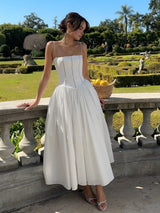 Mia | Elegantes Corsagen-Midikleid mit Spaghettiträgern – Feminine Raffinesse – Weiß