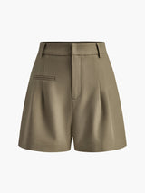 Damen Shorts | hohe Taille mit geradem Bein und Hüftabschluss – Khaki