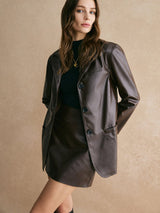 Celeste | Elegantes Leder-Set mit Blazer & Rock – Burgunderrot