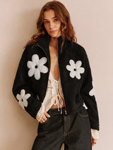Teddyjacke mit Blumen - ideal für den Frühling 2025 – Schwarz