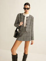Clara | Eleganter Bouclé-Zweiteiler – Kariertes Blazer-Set für zeitlose Raffinesse – Schwarz