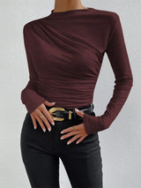 Damen Drapiert Lang Shirt – Bordeaux