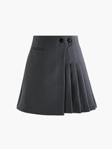 Mila | Faltenrock in Wolloptik mit High Waist & Knopfdetails – Grau