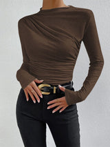 Damen Drapiert Lang Shirt – Dunkelbraun
