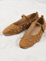 Elegante Velours-Ballerinas mit Strassdetails – Stilvoll & Bequem – Kastanienbraun