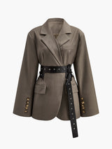 Mila | Oversized Blazer mit Taillengürtel in Oliv – Dunkelbraun