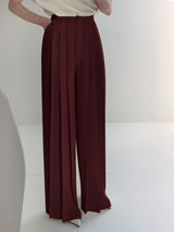 Elegante High-Waist Plissee-Hose mit weitem Bein – Büro & Freizeit – Burgunderrot