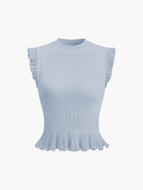 Rippstrick Crop Top mit Rüschen – Beige – Sommer Damen Oberteil – Blau