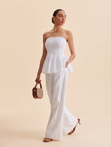 Weit geschnittene Baumwollhose – White