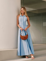 Ärmelloses Maxi-Hemdblusenkleid mit Knöpfen – Blau