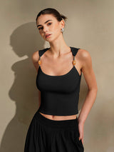 Stylisches Strick Crop Top Damen | Leichtes Sommer Top mit Trägern – Schwarz