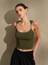 Stylisches Strick Crop Top Damen | Leichtes Sommer Top mit Trägern – Dunkelgrün