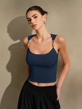 Stylisches Strick Crop Top Damen | Leichtes Sommer Top mit Trägern – Marineblau