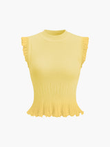 Rippstrick Crop Top mit Rüschen – Beige – Sommer Damen Oberteil – Gelb