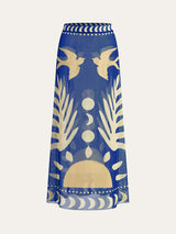 Maxi Mesh Rock mit Vogelprint – Leichtes Strand-Cover-Up – Blau