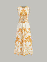 Boho Maxikleid mit Blumenmuster und Cut-Outs – Ärmelloses Sommerkleid – Gelb