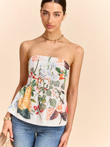 Schulterfreies Blumen-Peplum-Top mit Gürtel – Sommerbluse – Mehrfarbig