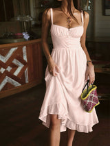 Sophie – Elegantes Midikleid mit Rüschenbesatz – Rosa