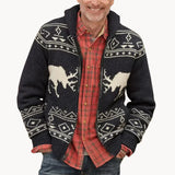 Mountridge - gemütliche herren-pulloverjacke im patchwork-design mit rentiermotiv – Schwarz