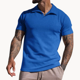 Emiel Polo mit Stehkragen und Textur – Blau