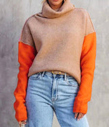 Rollkragenpullover im Farbblock-Design – Khaki