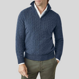 Hochwertiger kaschmir-herrenpullover mit reißverschluss – Blau