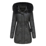 Gesteppter wintermantel mit flauschigem kragen - renata – Schwarz
