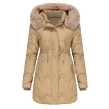 Gesteppter wintermantel mit flauschigem kragen - renata – Khaki