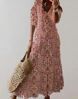 Megara – Leichtes Maxikleid mit Blumenmuster – Rosa