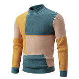 Bequemer gestrickter Herrenpullover mit Rundhalsausschnitt – Gelb – Grün – Khaki
