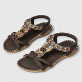 Lera | Flache böhmische Sandalen – Schwarz