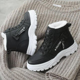 Winterstiefel flauschig und mit schnürung für damen – Schwarz