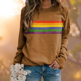 Damen Pullover | Regenbogenstreifen Mit Rundhalsausschnitt – Braun