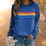 Damen Pullover | Regenbogenstreifen Mit Rundhalsausschnitt – Blau