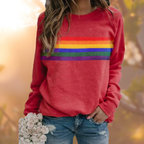 Damen Pullover | Regenbogenstreifen Mit Rundhalsausschnitt – Rot