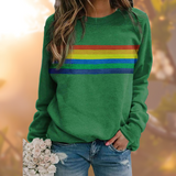 Damen Pullover | Regenbogenstreifen Mit Rundhalsausschnitt – Grün