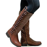 Kniehohe Schnürstiefel für Damen | Flach – Dunkelbraun