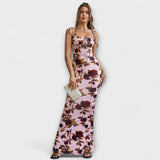 Thalia - Floral Print Prom Dress with Tied Shoulder Straps – Rosenrot