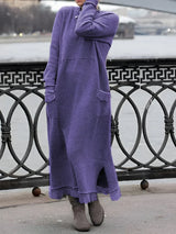 Nesrin – Lässiges Langarm Kleid Mit Rundhalsausschnitt – Lila