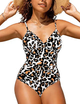 Push-Up Badeanzug mit V-Ausschnitt für eine Elegante Silhouette – Panthermuster