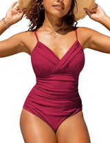 Push-Up Badeanzug mit V-Ausschnitt für eine Elegante Silhouette – Rot