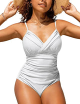 Push-Up Badeanzug mit V-Ausschnitt für eine Elegante Silhouette – Weiß
