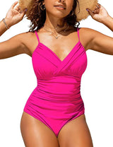 Push-Up Badeanzug mit V-Ausschnitt für eine Elegante Silhouette – Rosa