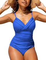 Push-Up Badeanzug mit V-Ausschnitt für eine Elegante Silhouette – Blau