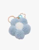 Taschenanhänger – Blumenanhänger mit Flauschkugel – Blau