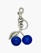 Taschenanhänger – Kirschen-Anhänger mit Schlüsselring – Blau/Silber