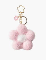 Taschenanhänger – Blumenanhänger mit Flauschkugel – Rosa