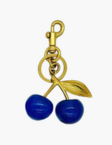 Taschenanhänger – Kirschen-Anhänger mit Schlüsselring – Blau/Gold